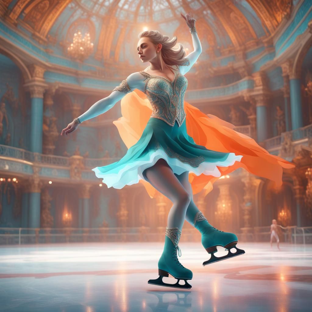 Figure Skater on Ice: Dynamic Lighting, Detailed Art