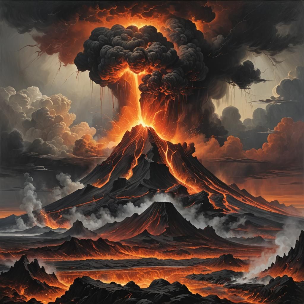 Volcano Eruption in Abstract Expressionist Style