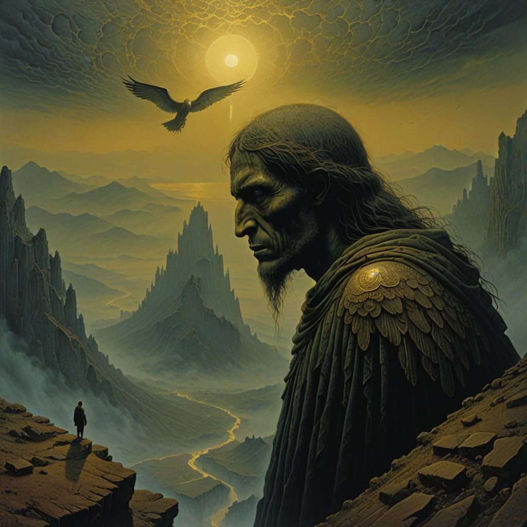 Hyperrealistic Angel Observes Humanity's Downfall