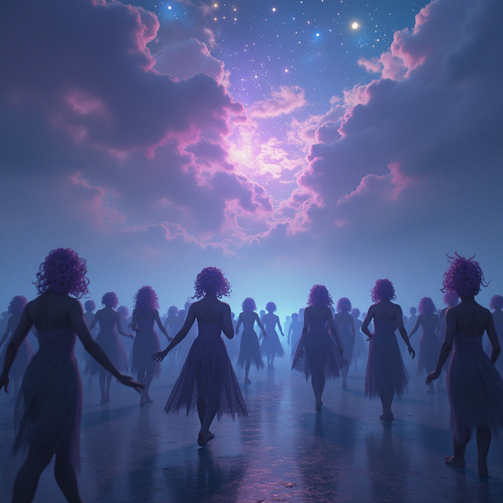 Ethereal Waltz of Celestial Beings in Twilight