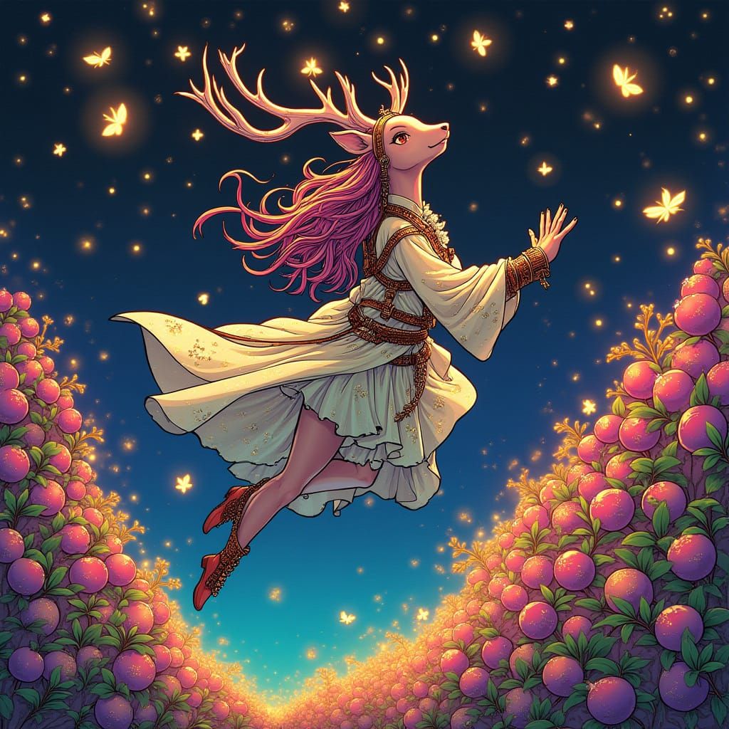 Neon Pulp Comic: Nonbinary Deer Mage in Orchard