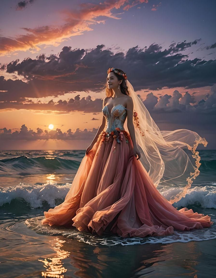 Paradise Sunset: Bride in Ocean Masterpiece