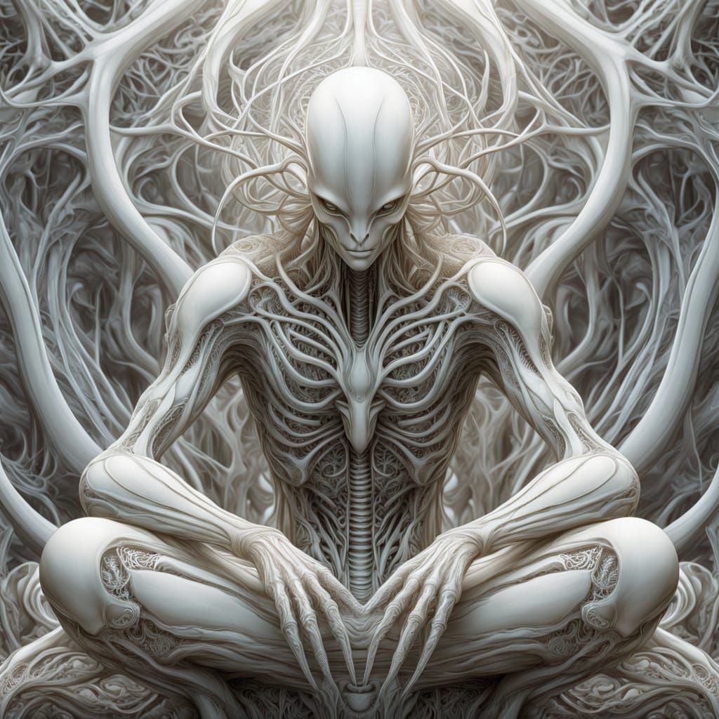 Bioluminescent Biomorphic Figure with Bird