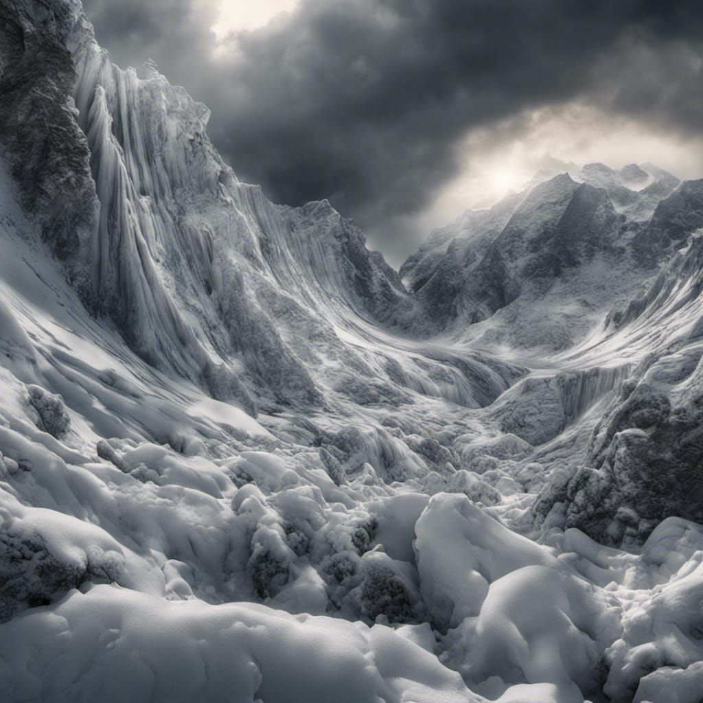 Dramatic Avalanche Scene in Hyperrealistic Detail