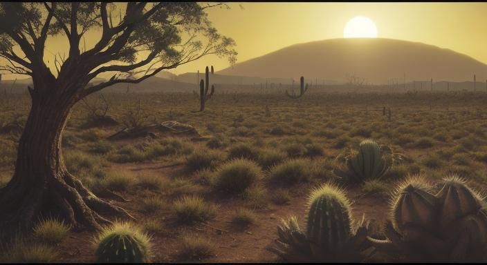 Dramatic Wasteland Film Still with Crippled Trees