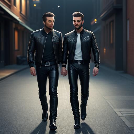 Two Handsome Men Walking Hand-in-Hand