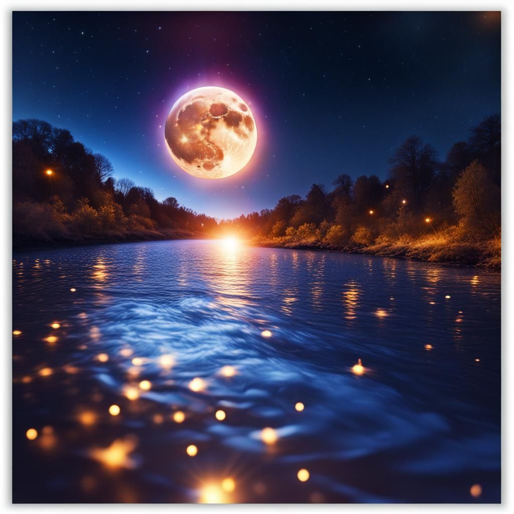 Hyperrealistic River of Stars in Moonlight