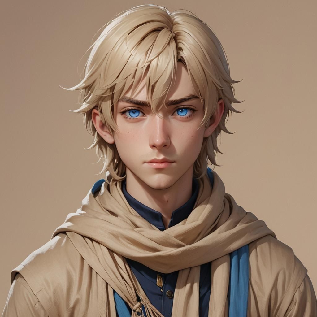 Sad Anime Boy Portrait, 3D Rendered