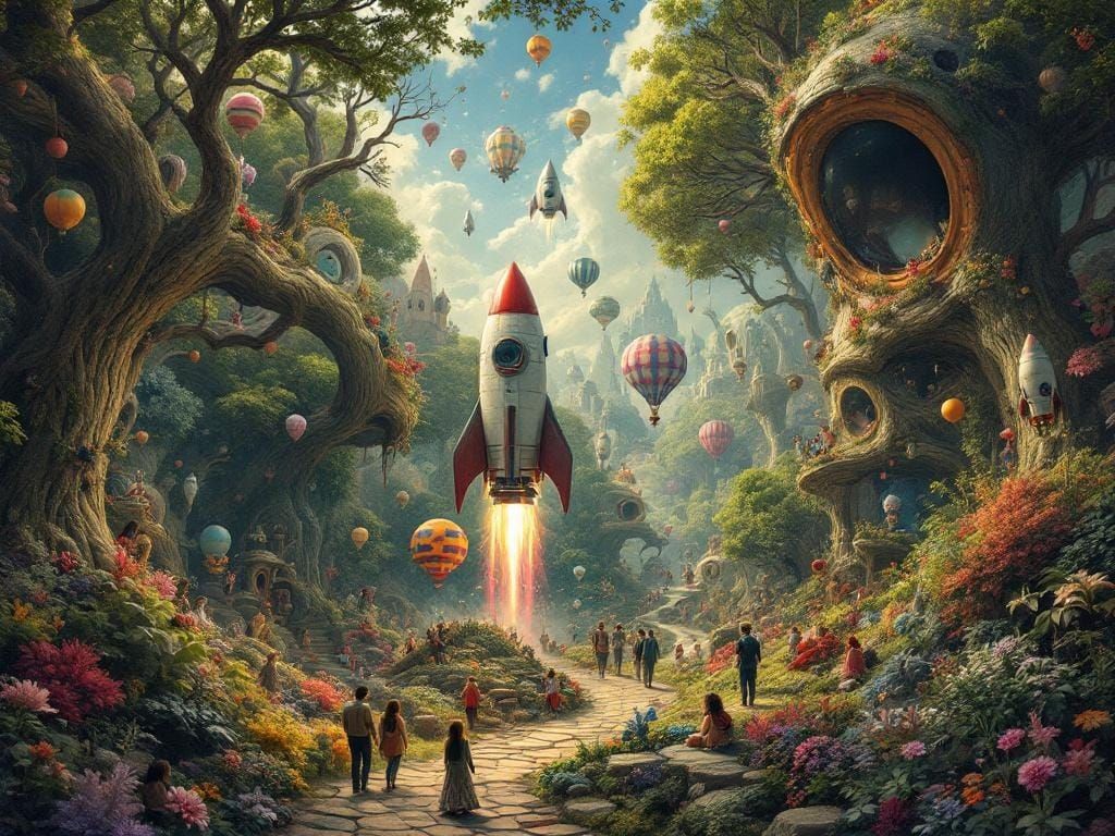 Surreal Garden of Spaceships in Bosch Style