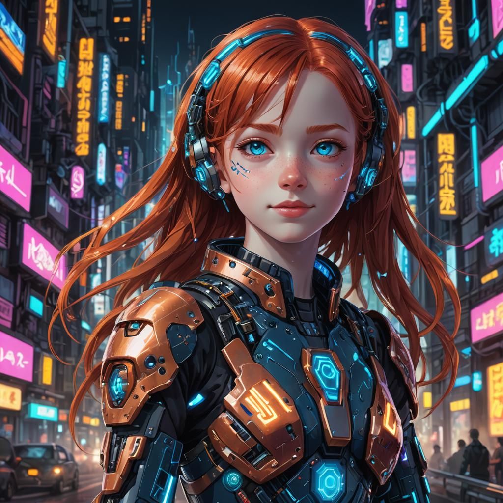 Cyberpunk Anime Cyborg Girl Portrait