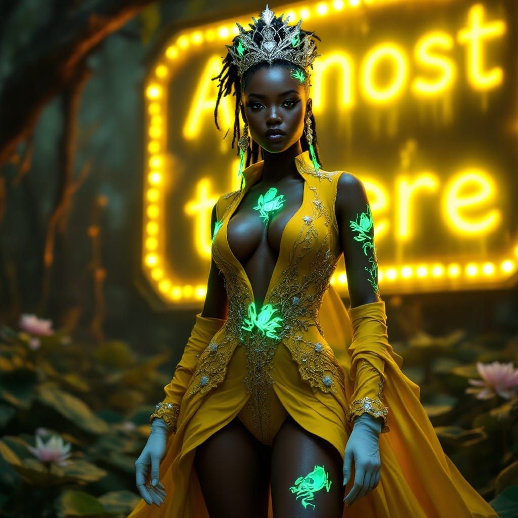 Stunning Black Nubian Goddess in Yellow Mini Dress with Biol...