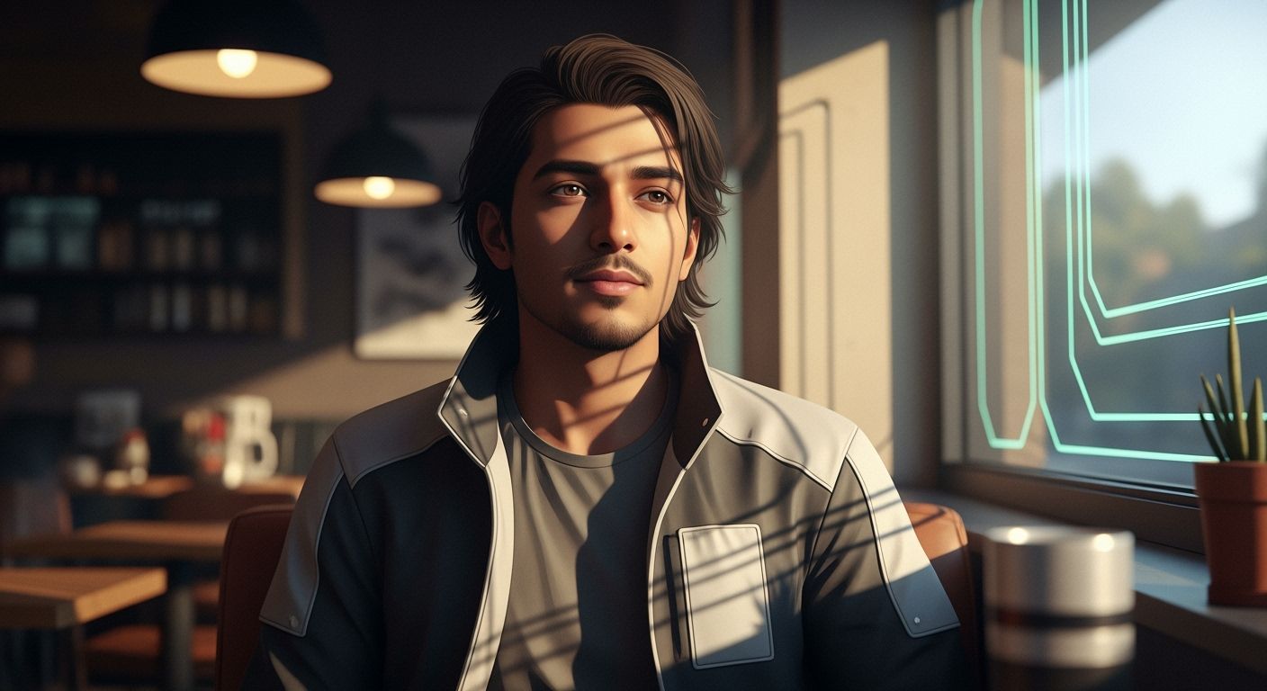Cinematic Portrait of Young Indian Man in Futuristic Coffee ...