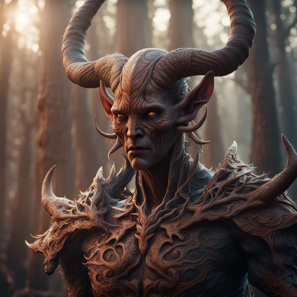 Detailed Horned Creature in Fantasy Concept Art