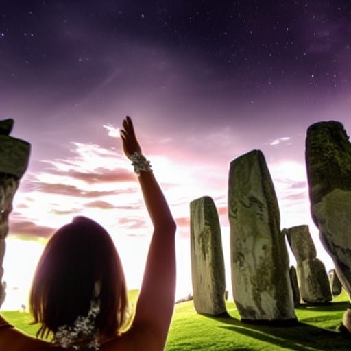 Fairy Maiden Spellcasting at Stonehenge Under Stars