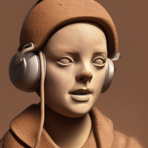 Porcelain Sculpture of Swiss Workman with Headphones
