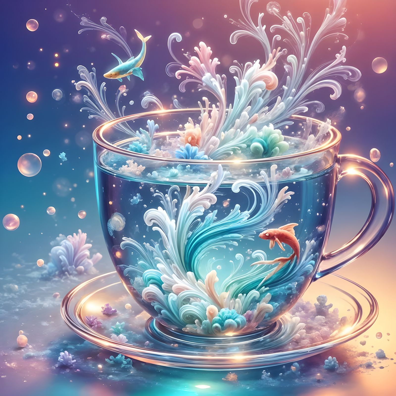 Ethereal Teacup with Oceanic Ecosystem
