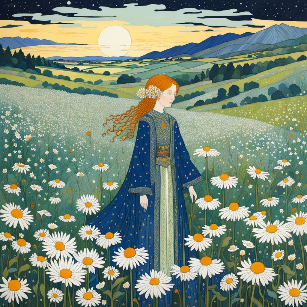 Golden Daisies in Art Nouveau Style