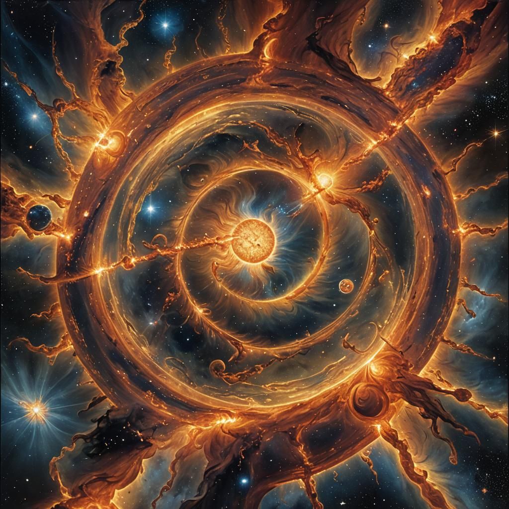 Vibrant Sun Illuminates Starry Nebula in Space