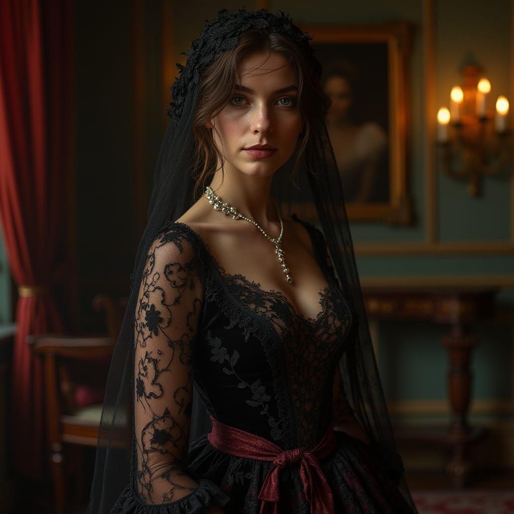 Elegant Victorian Lady in Pre-Raphaelite Style