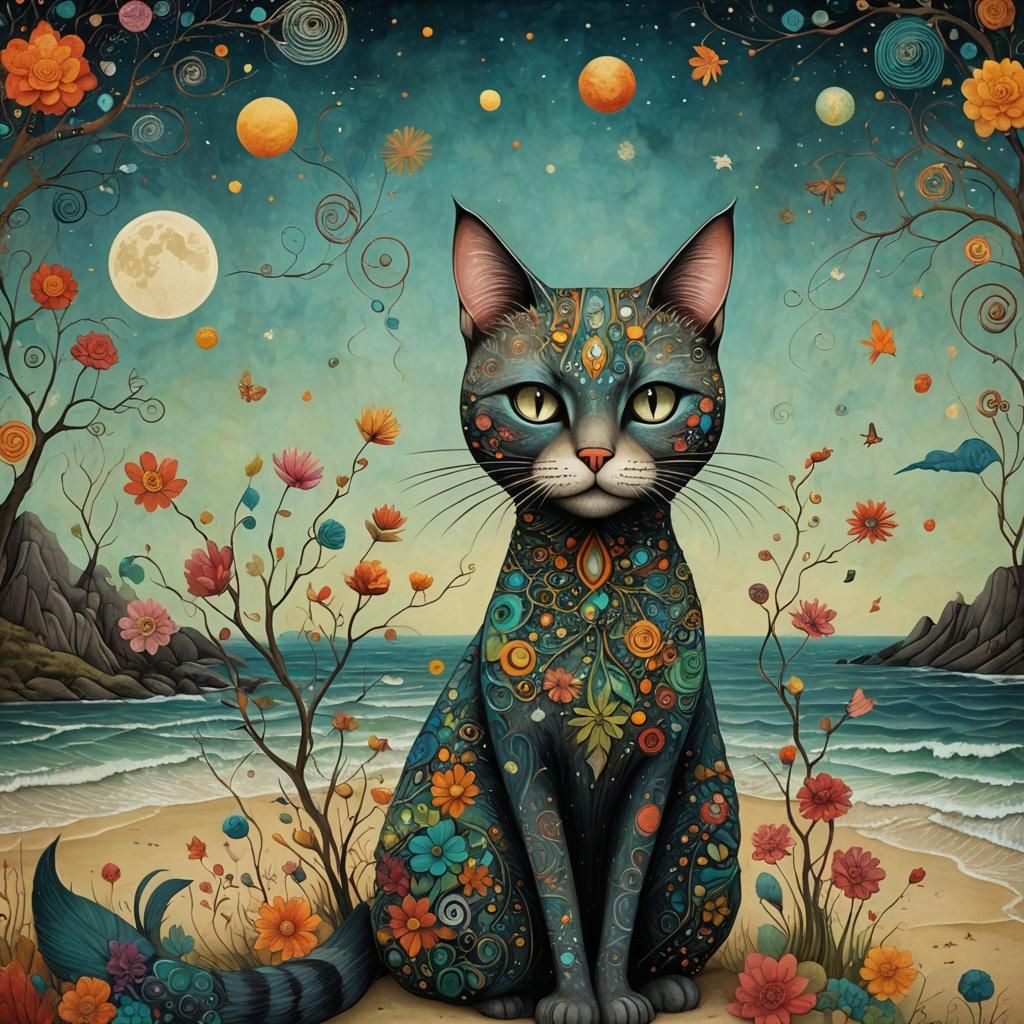 Dreamlike Woman-Cat in Art Brut Style