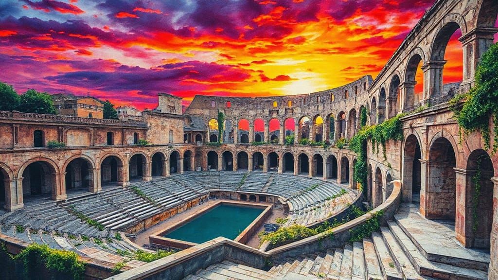 Rome Coliseum Sunset: Impasto Impressionist Landscape