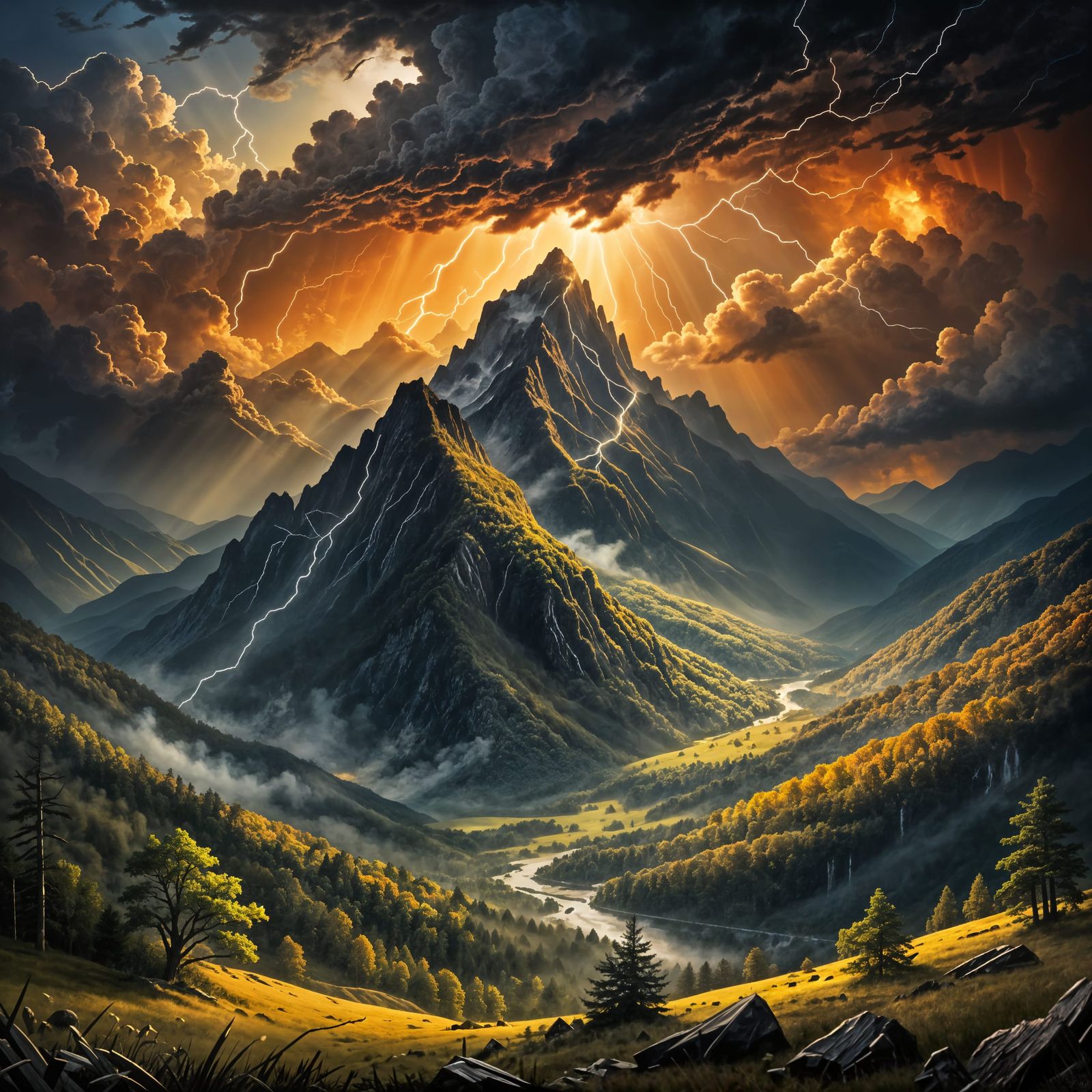 Golden Hour Storm Over Smoky Mountains at Sunset