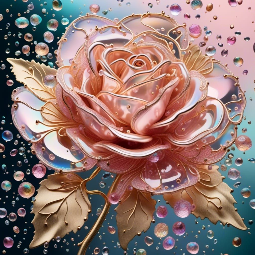 Iridescent Glass Rose with Gold Filaments