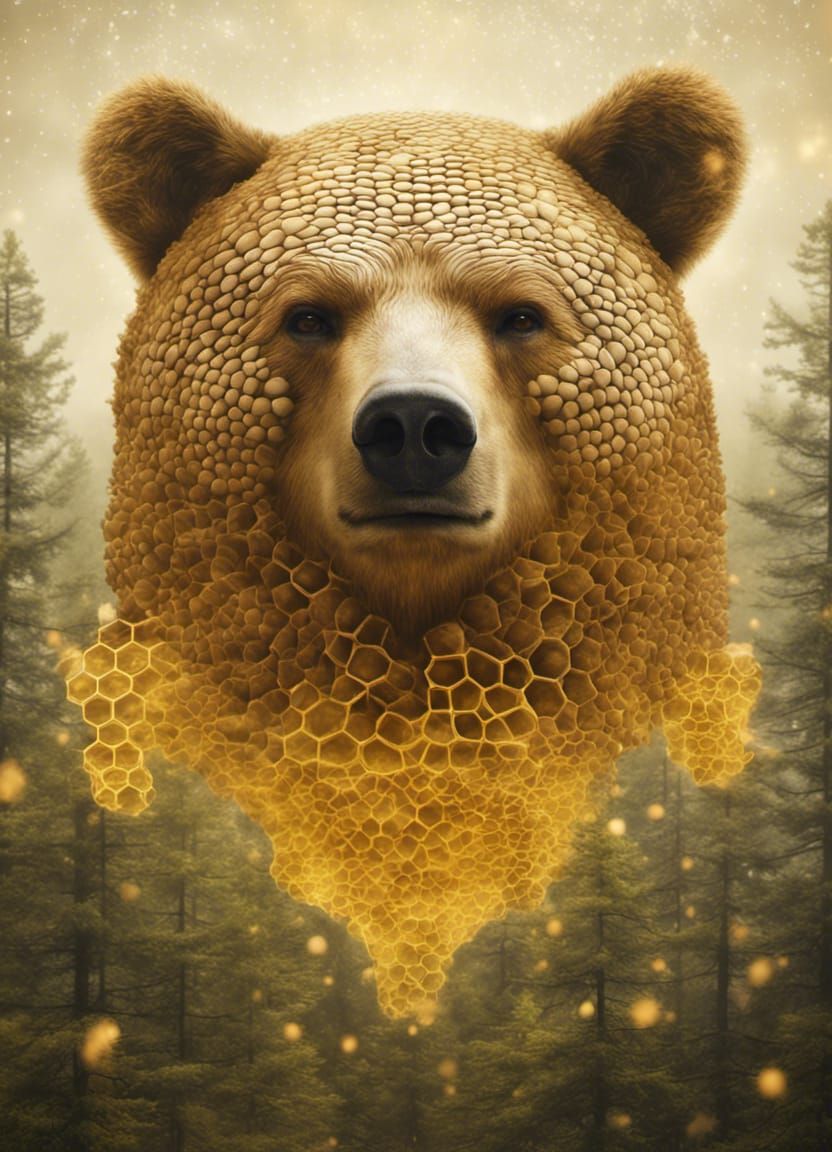 Surreal Bear Face in Double Exposure Photography