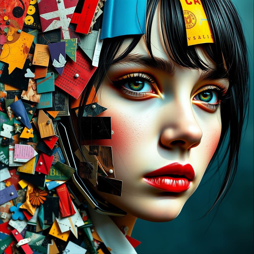 Hyperrealistic Magazine Collage of a Girl's Face