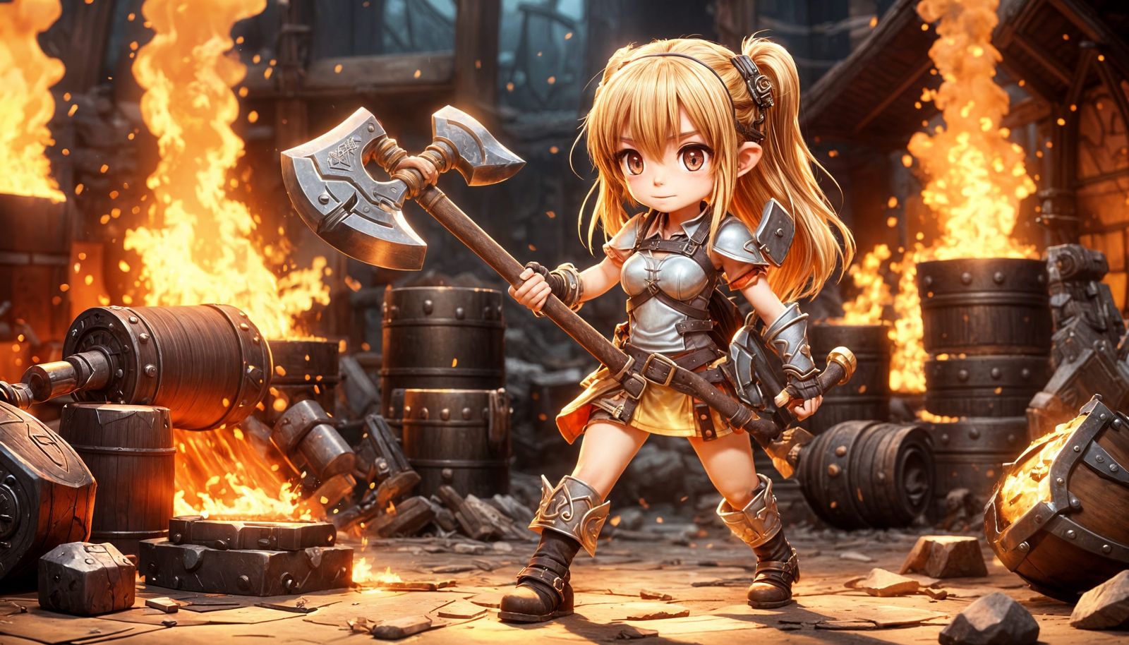 Ragnarok Online Blacksmith with Battle Axe in Anime Style