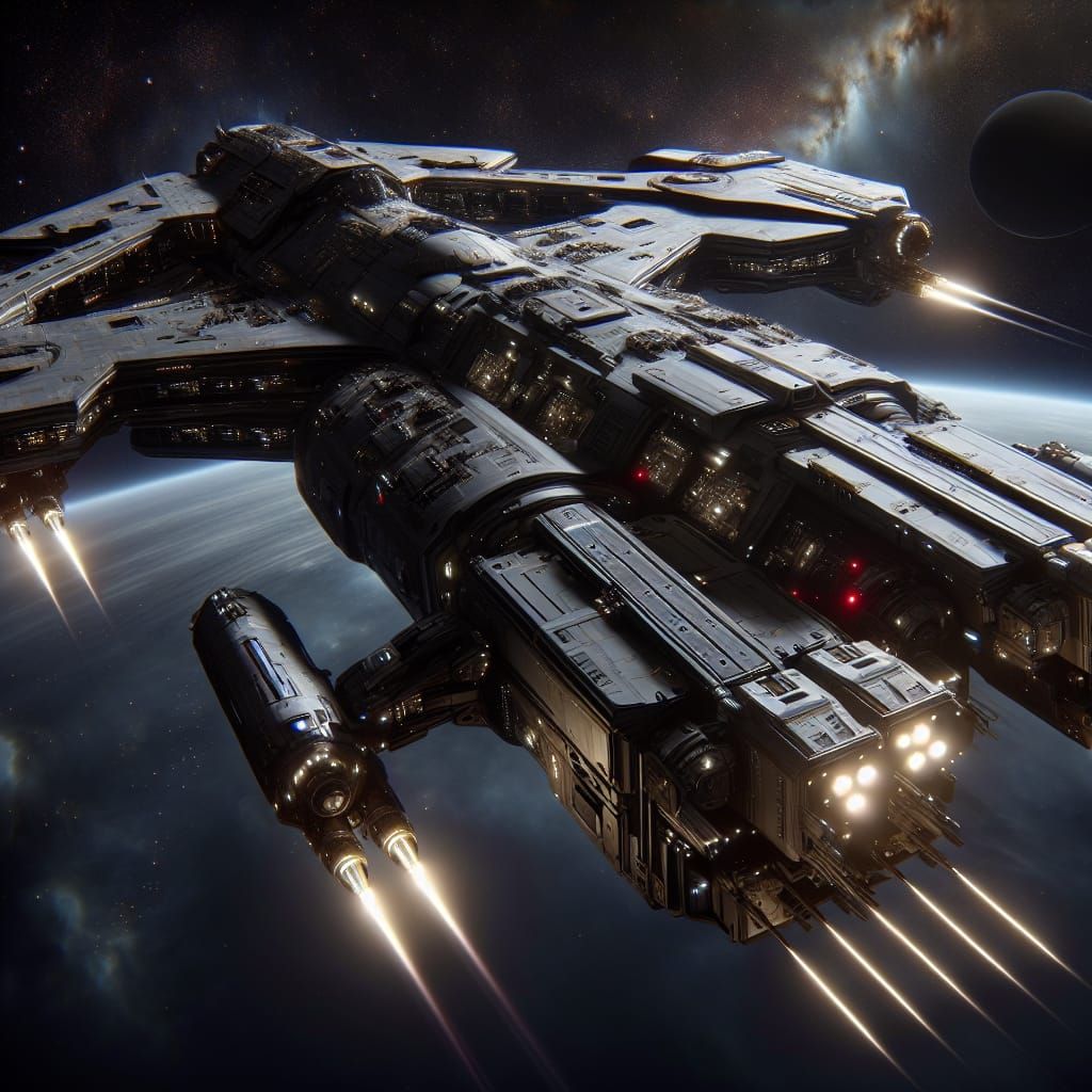 Colossal Spaceship Armed for Interstellar Conflict