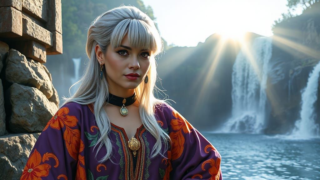 Queen Kidagakash Poses by Atlantean Waterfall, Comic Art