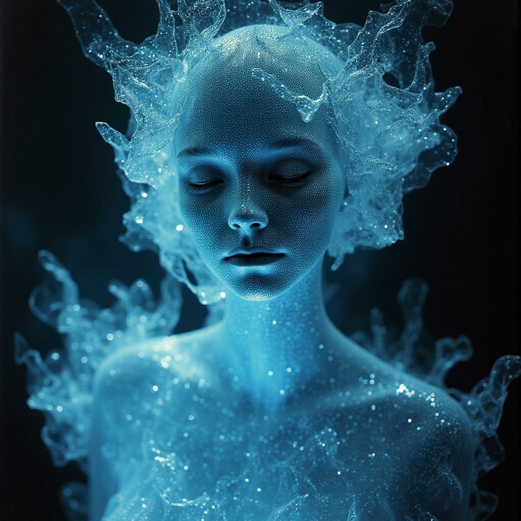 Futuristic Bioluminescent Forms Portrait as Oil Painting