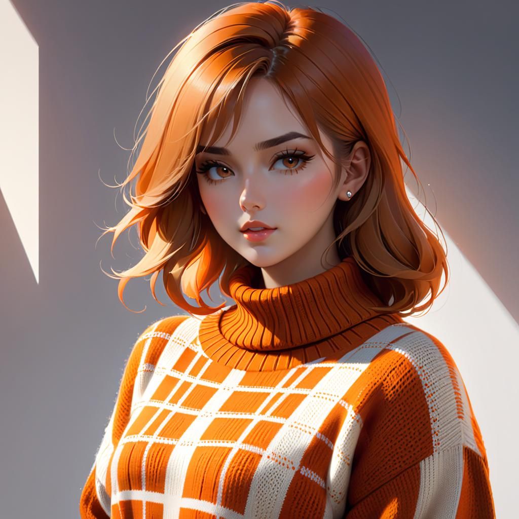 Woman in Checkered Sweater, Splash Art Style