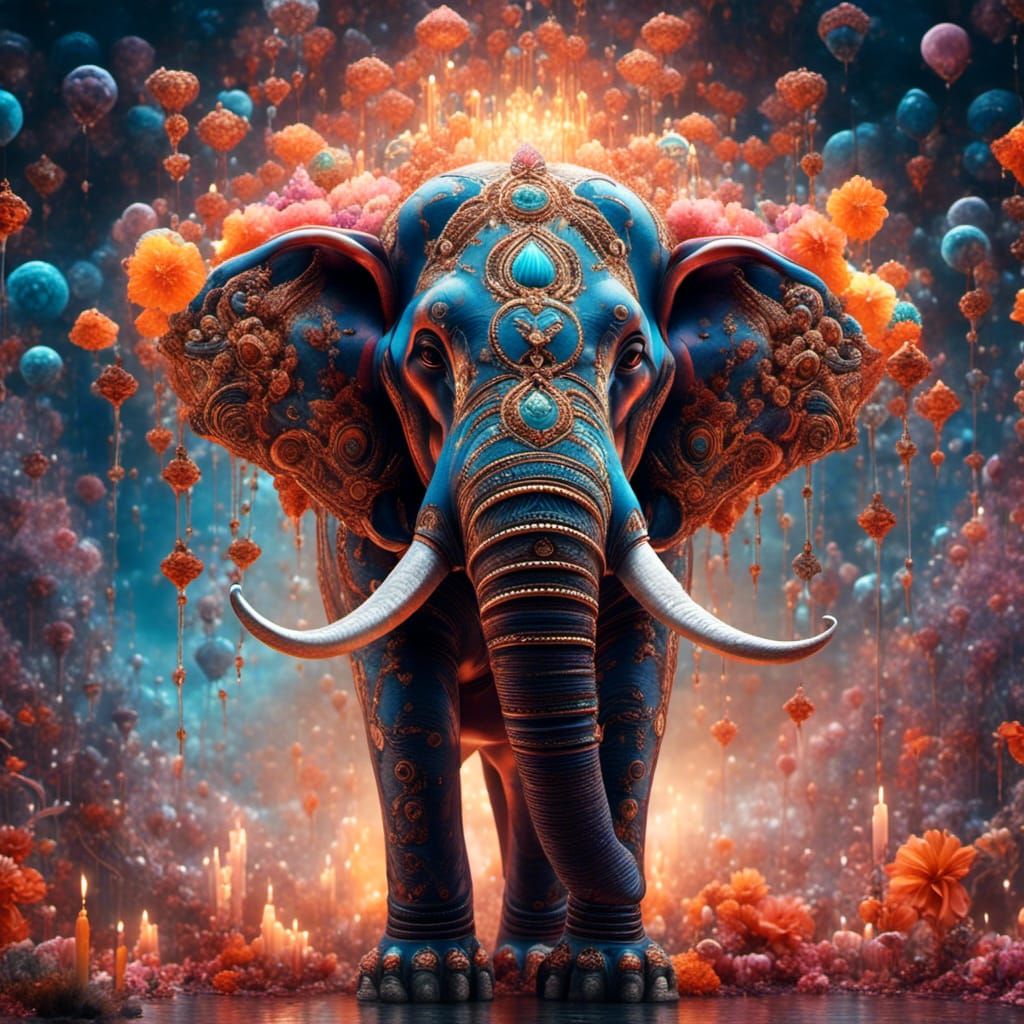 Glass Elephant Diwali Celebration Double Exposure