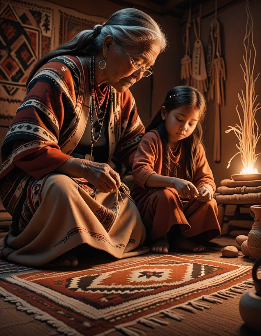 Navajo Grandmother Teaches Weaving with Magical Glowing Blan...