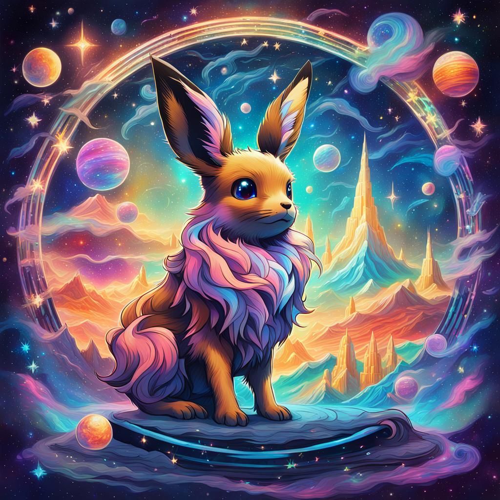 Cosmic Eevee Holographic Illustration by Pablo Amaringo