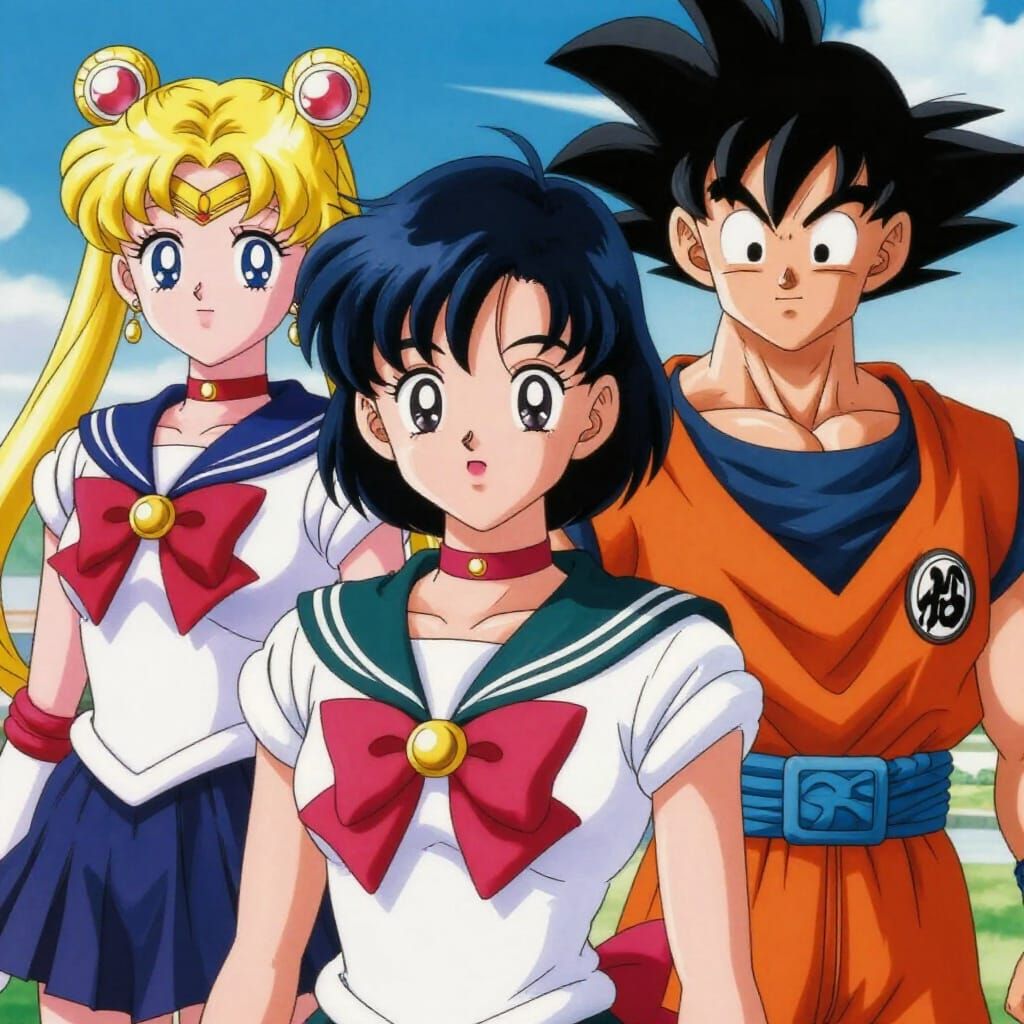 Sailor Mercury and Son Goku Crossover Characters