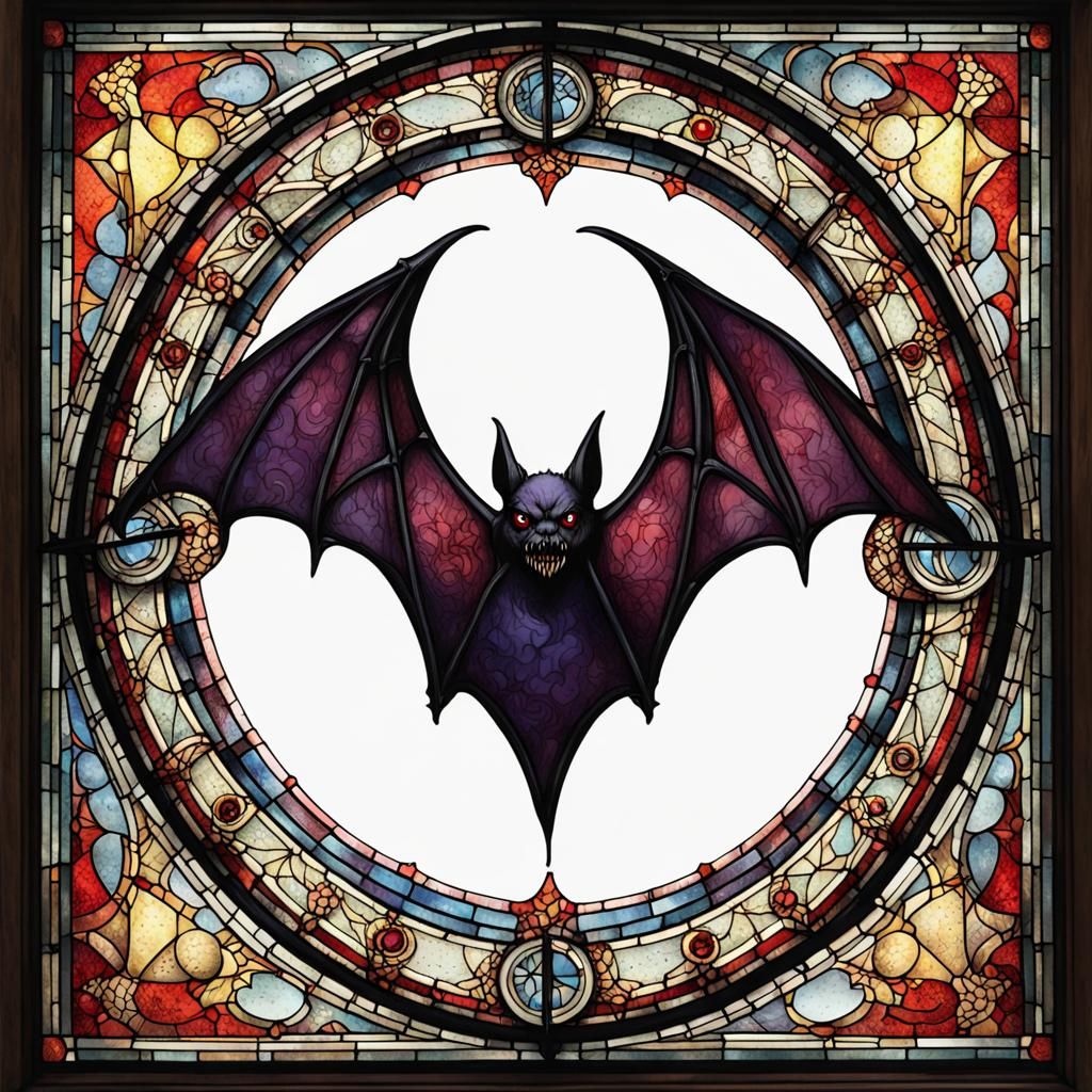 Stained Glass Bat in Horror Style