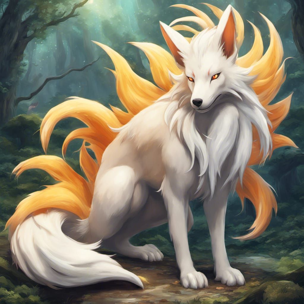 Ninetales Pokemon Portrait in Comic Book Style