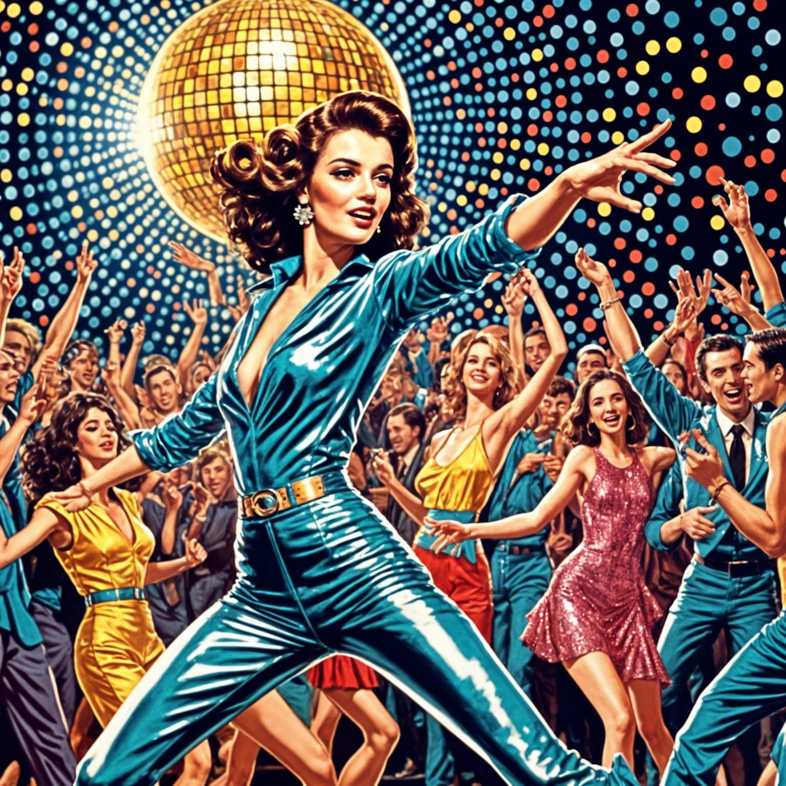 Disco Dancer Under Glittering Ball, Pop Art Style