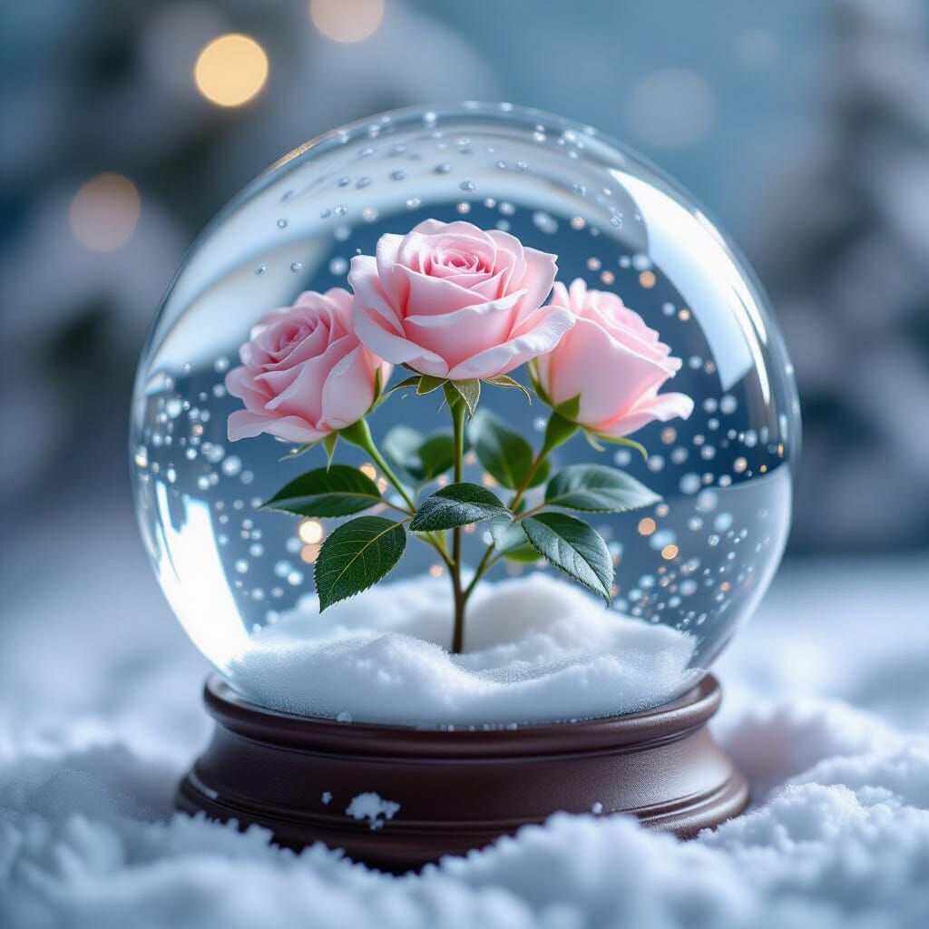 Snow Globe Diorama: Pink Winter Rose Microcosm