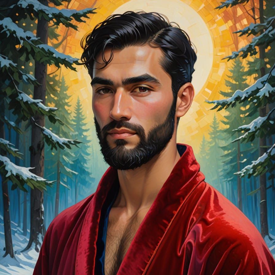 Turkish American Gentleman in Elegant Velvet Robes