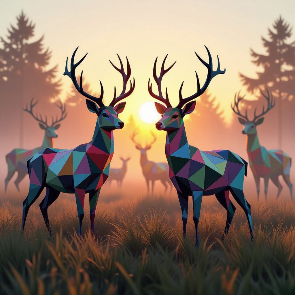 Geometric Deer Tessellation in Op Art Style