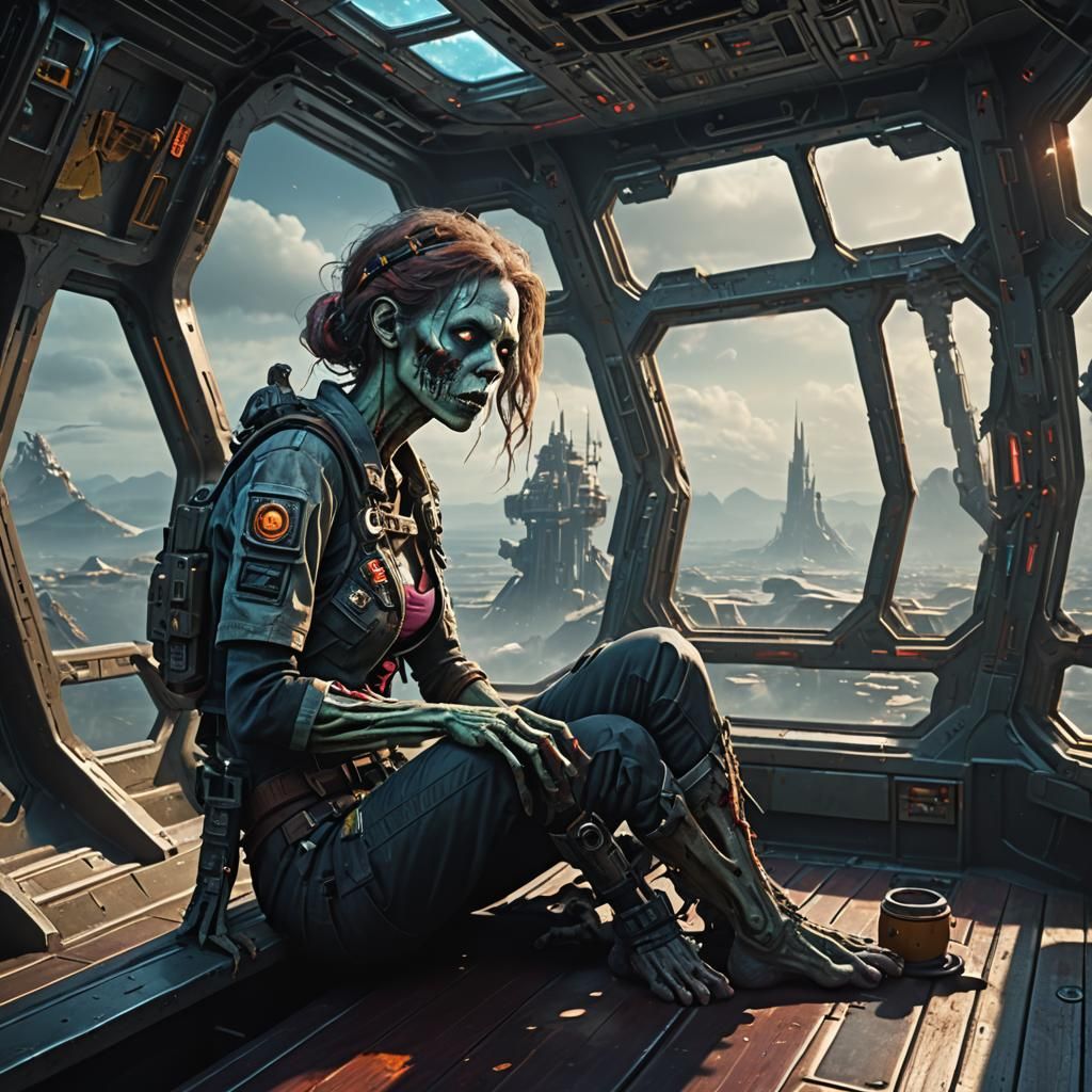 Zombie Astronaut in Detailed Matte Painting