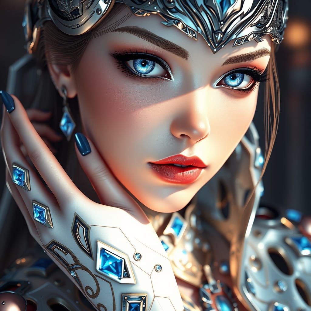Stunning Cyberpunk Fashion Portrait with Sapphire Eyes