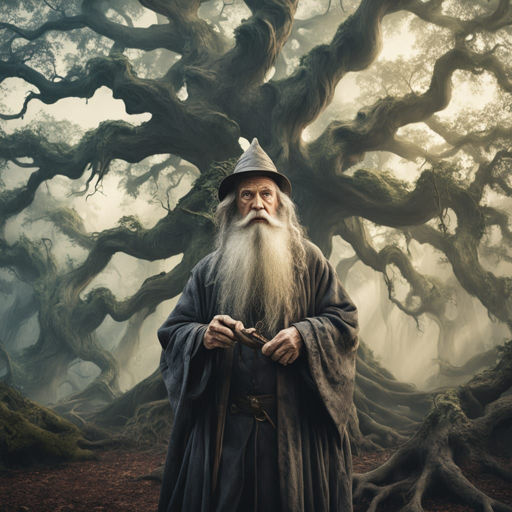 Ethereal Wizard Portrait in Mystical Forest