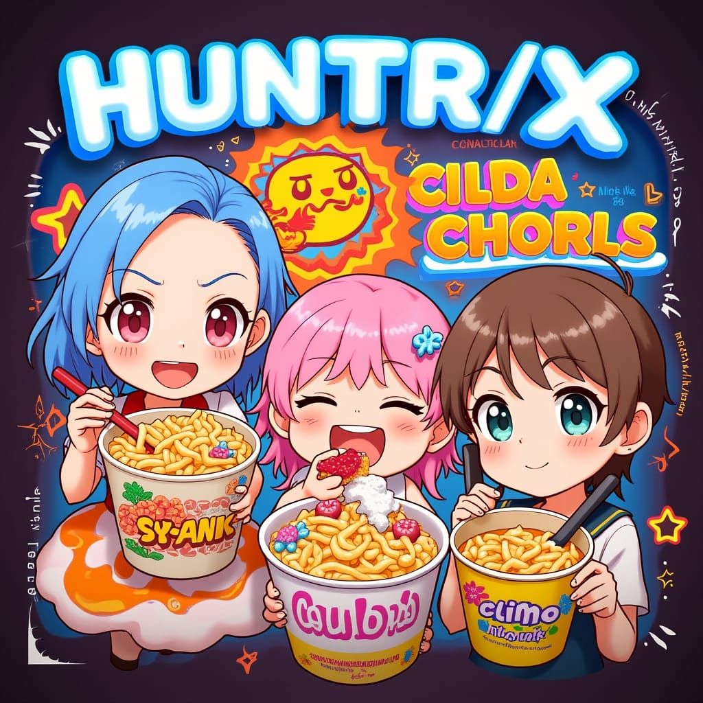 Chibi K-Pop Group Huntr/X Cereal Box Art