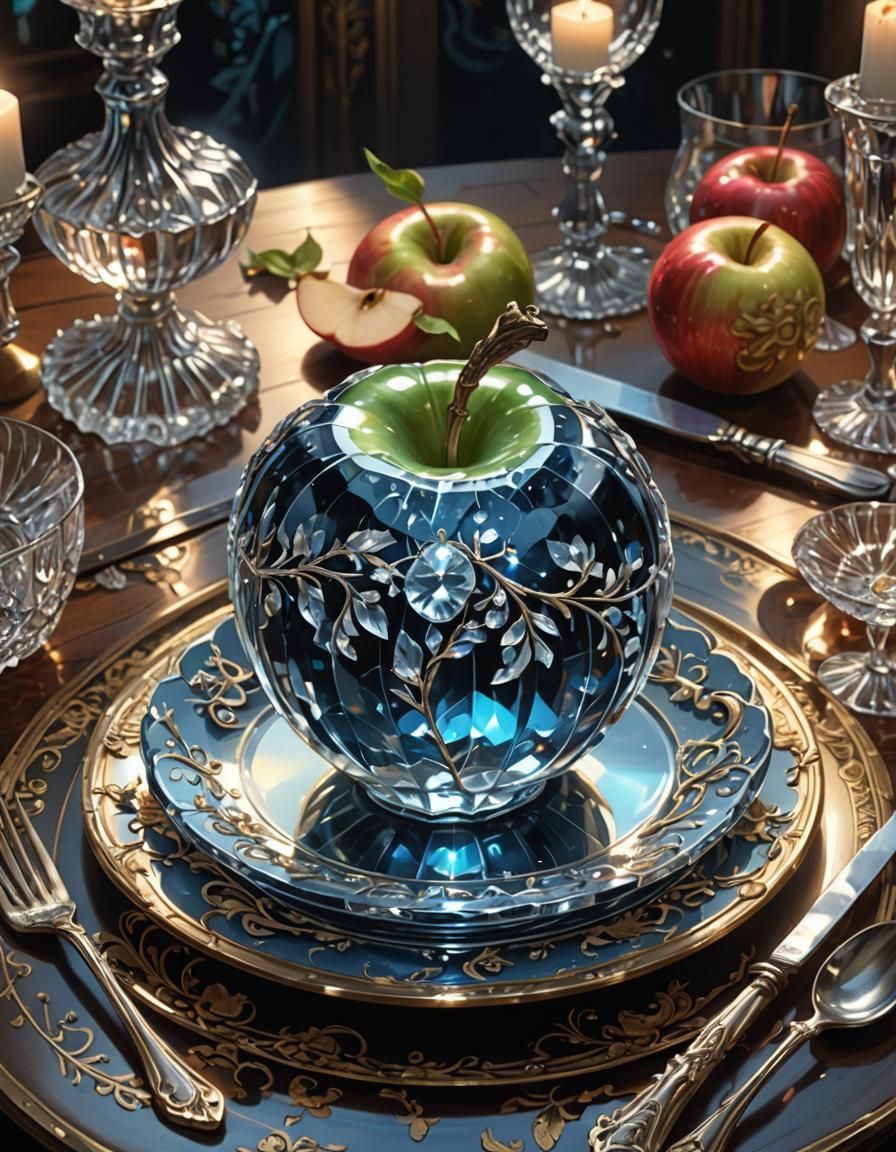 Crystal Apple on French Plate in Anime Style