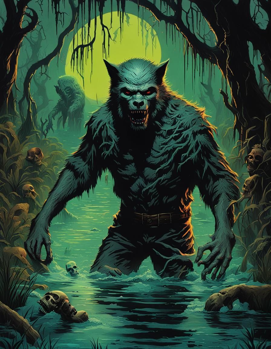Detailed Werewolf in Eerie Mangrove Swamp